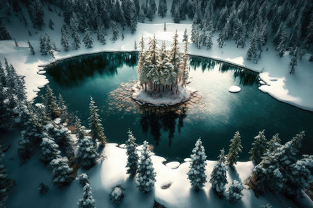 Winter landscape with pine forest. Illustration Generative AIの素材