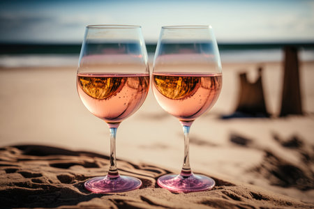 Two glasses of chilled rose wine in the summertime Illustration AI Generativeの素材