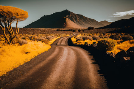 Unexplored road journeys and adventures. Illustration Generative AIの素材