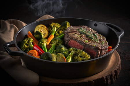 Grilled beef steak with grilled vegetables, Illustration AI Generativeの素材