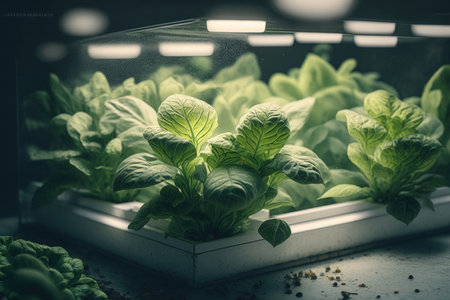 Fresh vegetable hydroponic system. Illustration Generative AIの素材