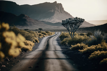 Unexplored road journeys and adventures. Illustration Generative AIの素材