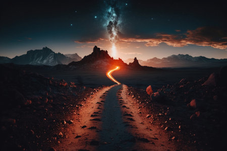 Way path to heaven with light glow. Illustration AI Generativeの素材