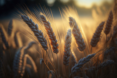 Wheat field in closeup during the harvest season Illustration AI Generativeの素材