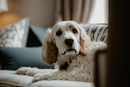 dog lounging on sofa. Illustration Generative AIの素材