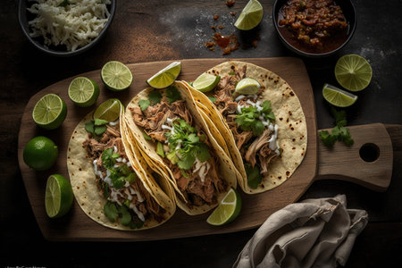 Mexican pork carnitas tacos. Illustration AI Generativeの素材