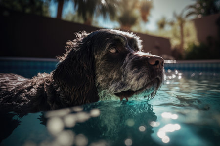 Cute dog in swimming pool. Illustration Generative AIの素材