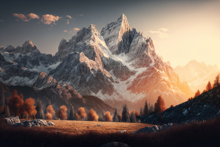 Natural Cute Mountain Background. Illustration Generative AIの素材