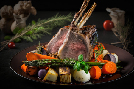 Grilled rack of lamb with vegetables Illustration Generative AIの素材