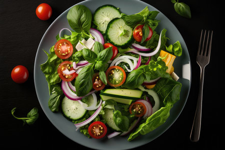 Healthy vegetable salad of fresh tomato. Illustration Generative AIの素材