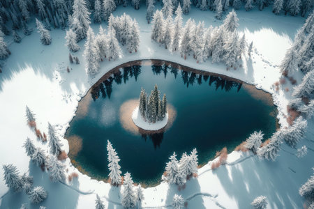 Winter landscape with pine forest. Illustration Generative AIの素材