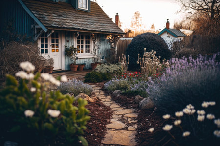 Cottage Garden with flowers Illustration Generative AIの素材