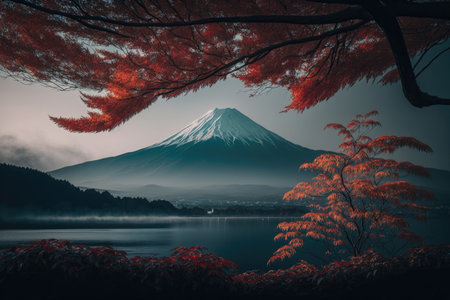 Autumn Natural Mountain Background. Illustration Generative AIの素材