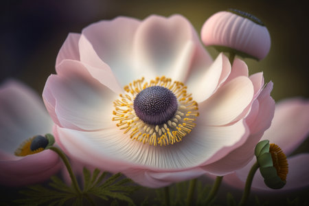 Pink and white anemone flower. Illustration Generative AIの素材