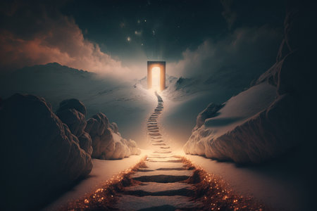 Way path to heaven with light glow. Illustration AI Generativeの素材