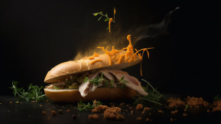 Black sandwich background. Illustration Generative AIの素材