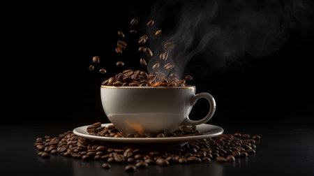 Coffee on black background. Illustration Generative AIの素材