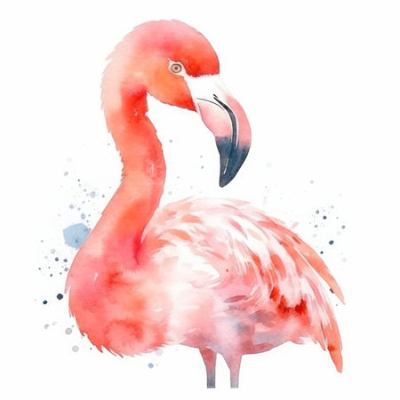Pink watercolor flamingos. Illustration Generative AIの素材