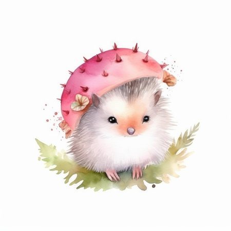 Cute watercolor hedgehog. Illustration Generative AIの素材