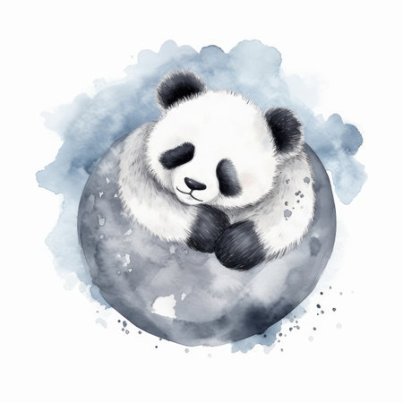 Cute watercolor night panda. Illustration AI Generativeの素材