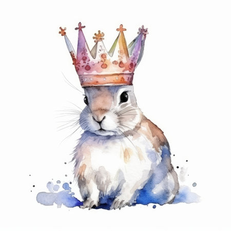 Watercolor bunny with crown. Illustration Generative AIの素材