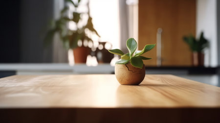Empty wooden table on kitchen background. Illustration Generative AIの素材