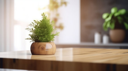 Empty wooden table on kitchen background. Illustration Generative AIの素材