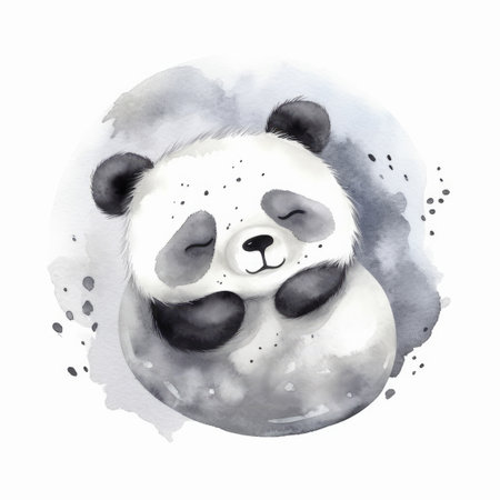 Cute watercolor night panda. Illustration AI Generativeの素材
