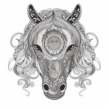 Pony in mandala style. Illustration Generative AIの素材