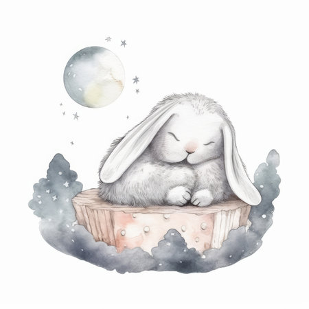 Cute watercolor night bunny. Illustration Generative AIの素材