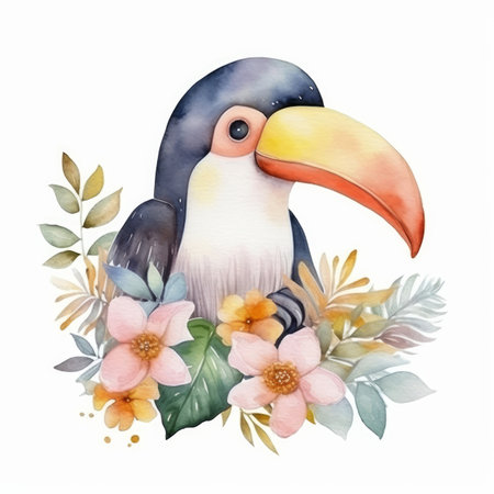 Cute watercolor bird. Illustration AI Generativeの素材