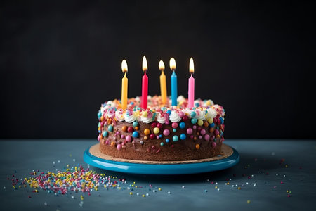 Birthday background with cake. Illustration Generative AIの素材