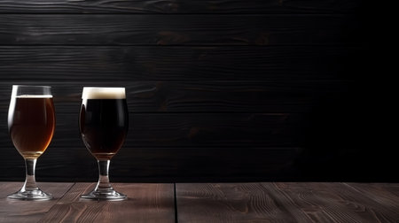 Dark beer glasses background. Illustration AI Generativeの素材