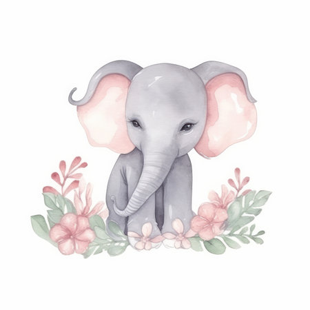 Cute watercolor elephant. Illustration AI Generativeの素材