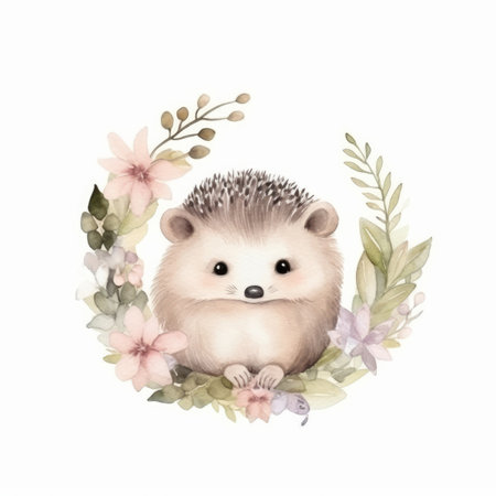 Cute watercolor hedgehog. Illustration Generative AIの素材