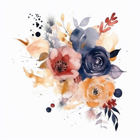 watercolor flower element. Illustration Generative AIの素材