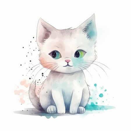 Cute watercolor cat. Illustration Generative AIの素材