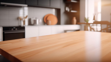 Empty wooden table on kitchen background. Illustration Generative AIの素材