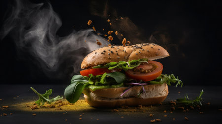 Black sandwich background. Illustration Generative AIの素材