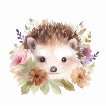 Cute watercolor hedgehog. Illustration Generative AIの素材