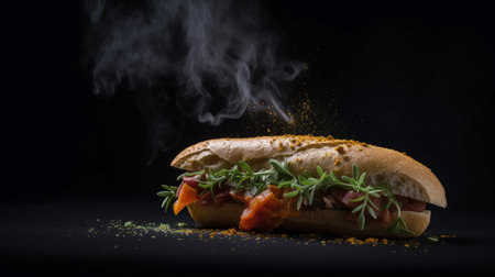 Black sandwich background. Illustration Generative AIの素材