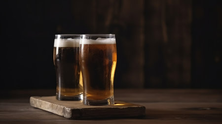 Dark beer glasses background. Illustration Generative AIの素材