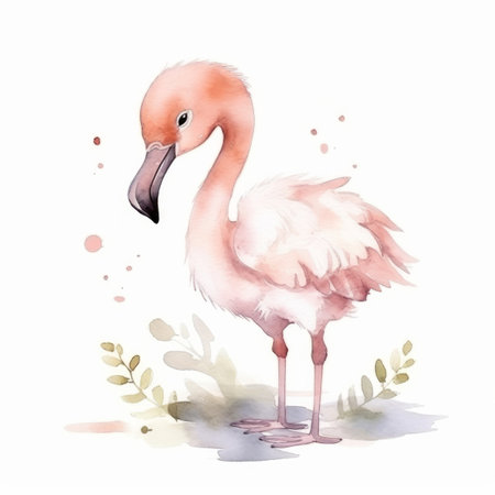 Pink flamingo watercolor illustration. Hand drawn watercolor illustration.の素材