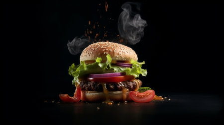 Tasty beef burger. Illustration AI Generativeの素材