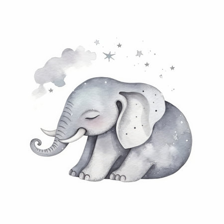 Cute watercolor night elephant. Illustration AI Generativeの素材