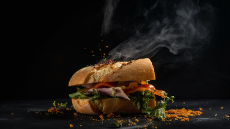 Black sandwich background. Illustration Generative AIの素材