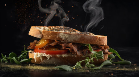 Black sandwich background. Illustration Generative AIの素材