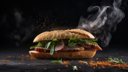 Black sandwich background. Illustration Generative AIの素材