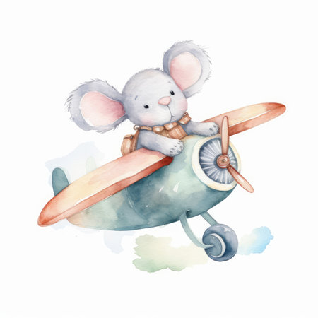 Cute watercolor animal in airplane. Illustration Generative AIの素材
