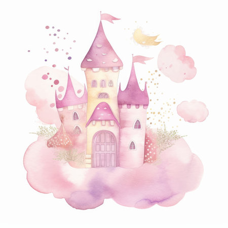 Pink Watercolor Castle Isolated. Illustration Generative AIの素材